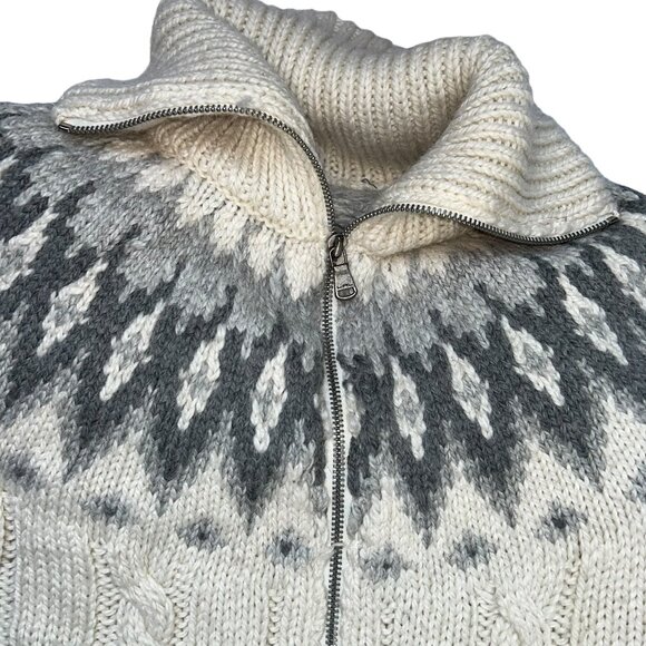 Ralph Lauren Norwegian Fair Isle cream gray wool vintage shawl neck swea… - Picture 4 of 5